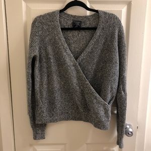 Abercrombie & Fitch Grey Wrap Ribbed Knit Sweater